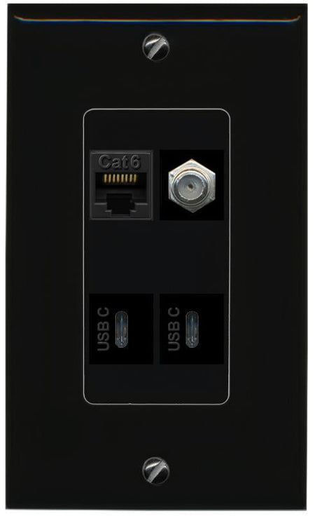 RiteAV CAT6 COAX 2 USBC Wall Plate Decorative [Black]