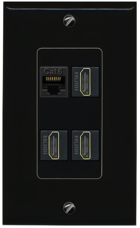 RiteAV CAT6 3 HDMI Wall Plate Decorative [Black]