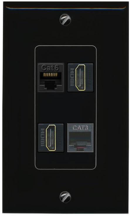 RiteAV CAT6 2 HDMI PHONE Wall Plate Decorative [Black]