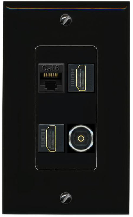 RiteAV CAT6 2 HDMI TOSLINK Wall Plate Decorative [Black]