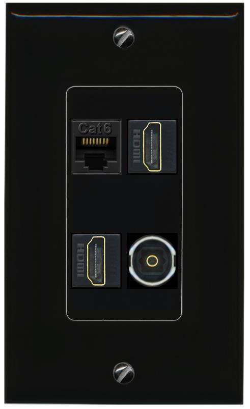 RiteAV CAT6 2 HDMI TOSLINK Wall Plate Decorative [Black]