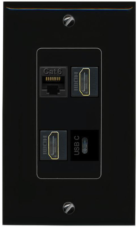 RiteAV CAT6 2 HDMI USBC Wall Plate Decorative [Black]