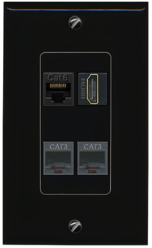 RiteAV CAT6 HDMI 2 PHONE Wall Plate Decorative [Black]