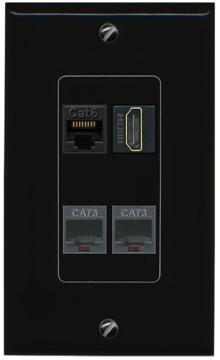 RiteAV CAT6 HDMI 2 PHONE Wall Plate Decorative [Black]