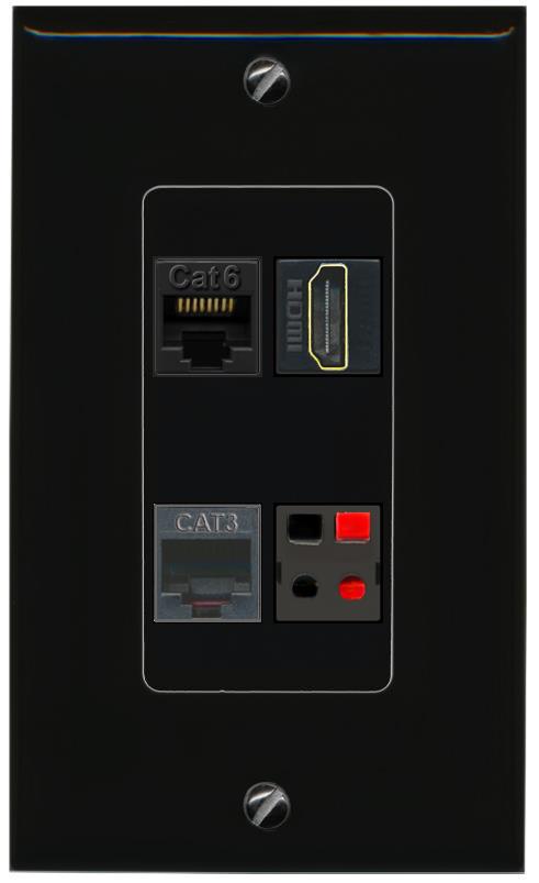 RiteAV CAT6 HDMI PHONE SPEAKER Wall Plate Decorative [Black]
