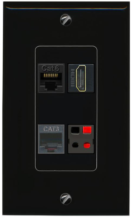 RiteAV CAT6 HDMI PHONE SPEAKER Wall Plate Decorative [Black]