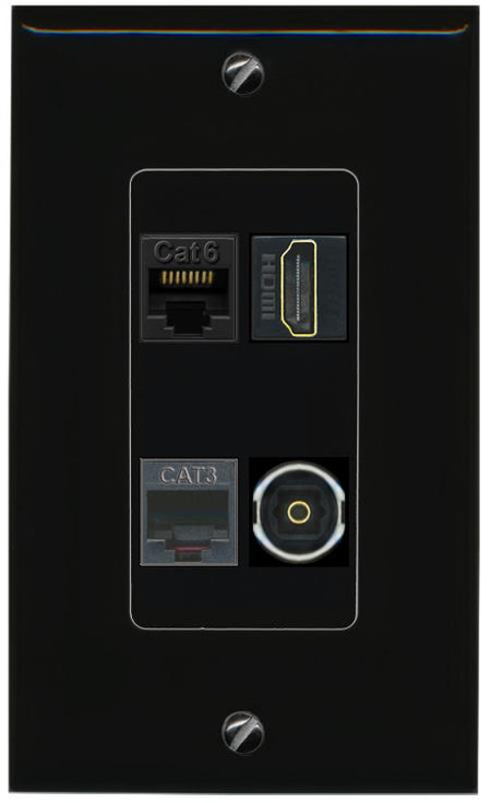 RiteAV CAT6 HDMI PHONE TOSLINK Wall Plate Decorative [Black]