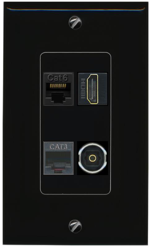 RiteAV CAT6 HDMI PHONE TOSLINK Wall Plate Decorative [Black]