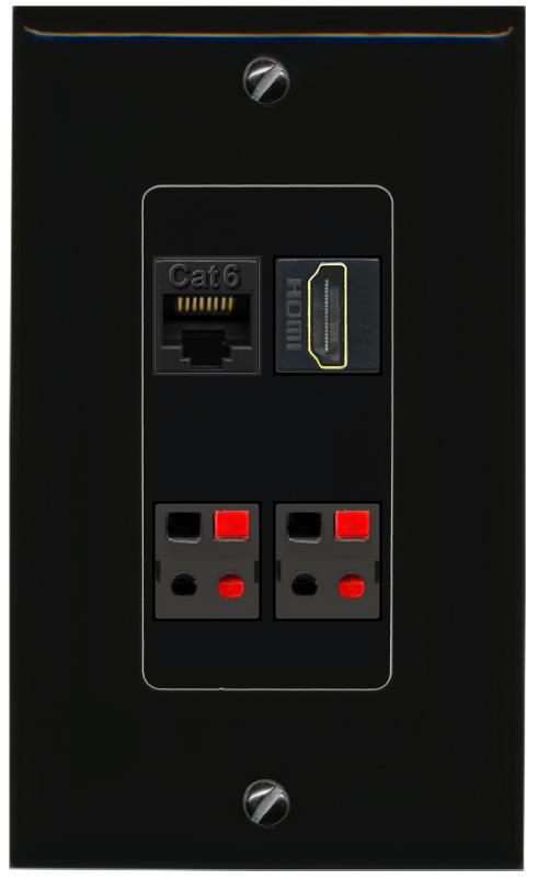 RiteAV CAT6 HDMI 2 SPEAKER Wall Plate Decorative [Black]