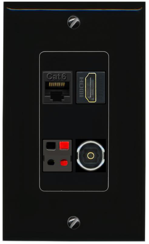 RiteAV CAT6 HDMI SPEAKER TOSLINK Wall Plate Decorative [Black]