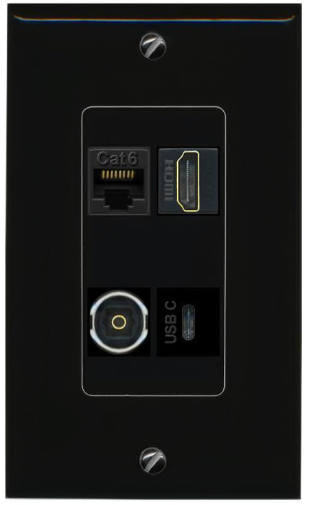 RiteAV CAT6 HDMI TOSLINK USBC Wall Plate Decorative [Black]