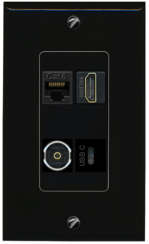 RiteAV CAT6 HDMI TOSLINK USBC Wall Plate Decorative [Black]