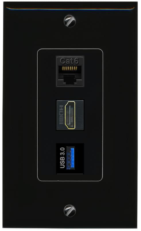 CAT6 HDMI USB-3 Wall Plate [Black]