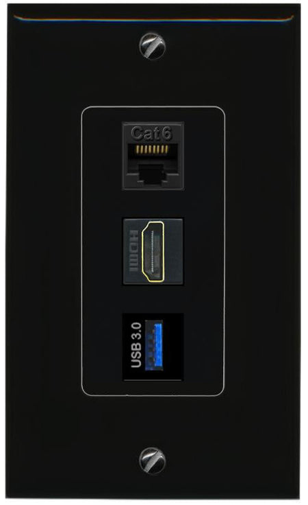 CAT6 HDMI USB-3 Wall Plate [Black]