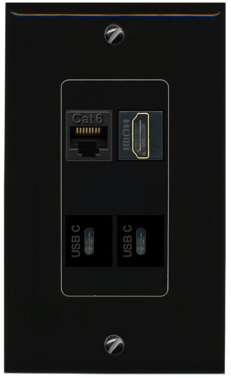 RiteAV CAT6 HDMI 2 USBC Wall Plate Decorative [Black]