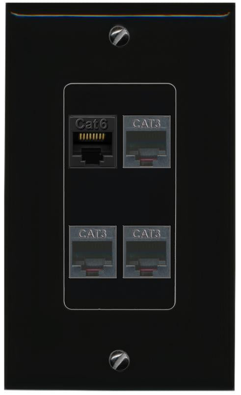 RiteAV CAT6 3 PHONE Wall Plate Decorative [Black]