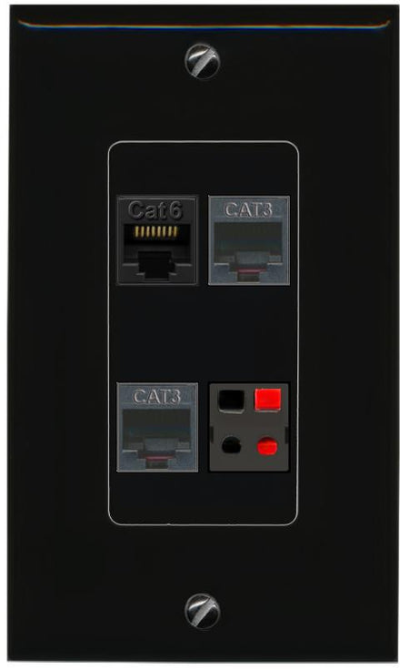 RiteAV CAT6 2 PHONE SPEAKER Wall Plate Decorative [Black]