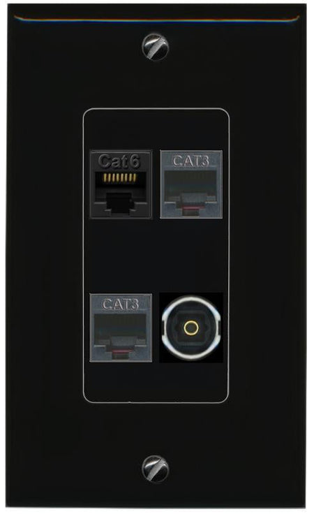 RiteAV CAT6 2 PHONE TOSLINK Wall Plate Decorative [Black]