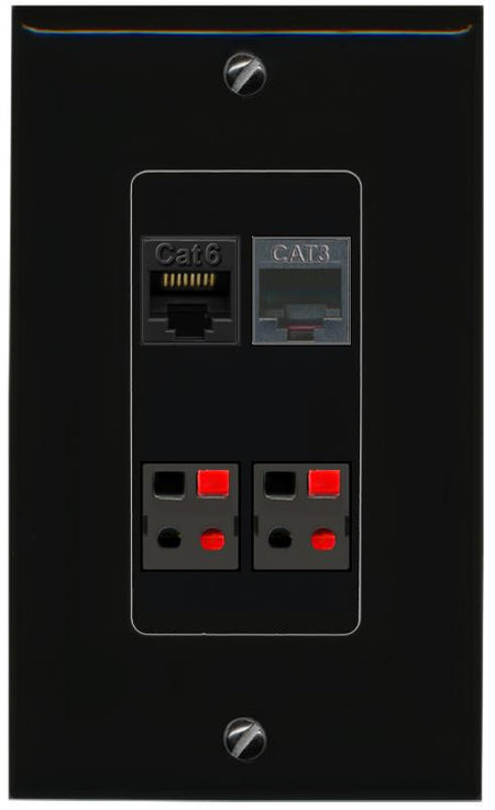 RiteAV CAT6 PHONE 2 SPEAKER Wall Plate Decorative [Black]