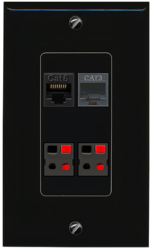 RiteAV CAT6 PHONE 2 SPEAKER Wall Plate Decorative [Black]