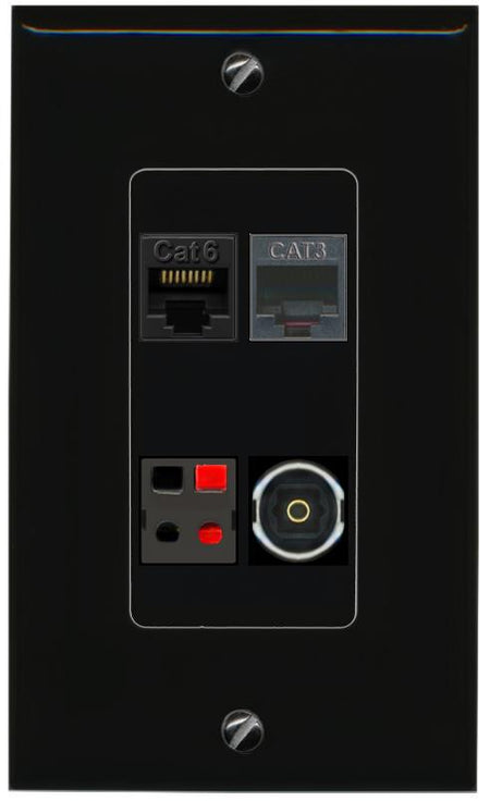 RiteAV CAT6 PHONE SPEAKER TOSLINK Wall Plate Decorative [Black]