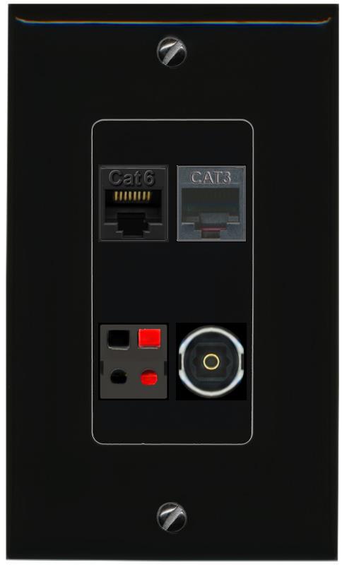 RiteAV CAT6 PHONE SPEAKER TOSLINK Wall Plate Decorative [Black]