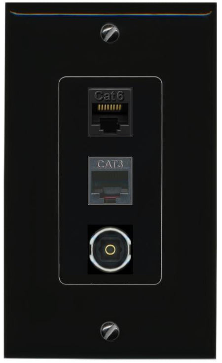 CAT6 PHONE TOSLINK Wall Plate [Black]