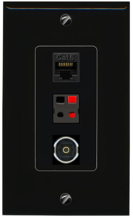 CAT6 SPEAKER TOSLINK Wall Plate [Black]
