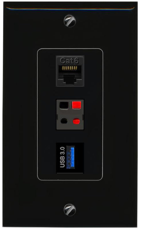 CAT6 SPEAKER USB-3 Wall Plate [Black]