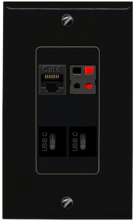 RiteAV CAT6 SPEAKER 2 USBC Wall Plate Decorative [Black]