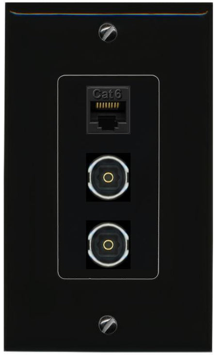 CAT6 2 TOSLINK Wall Plate [Black]
