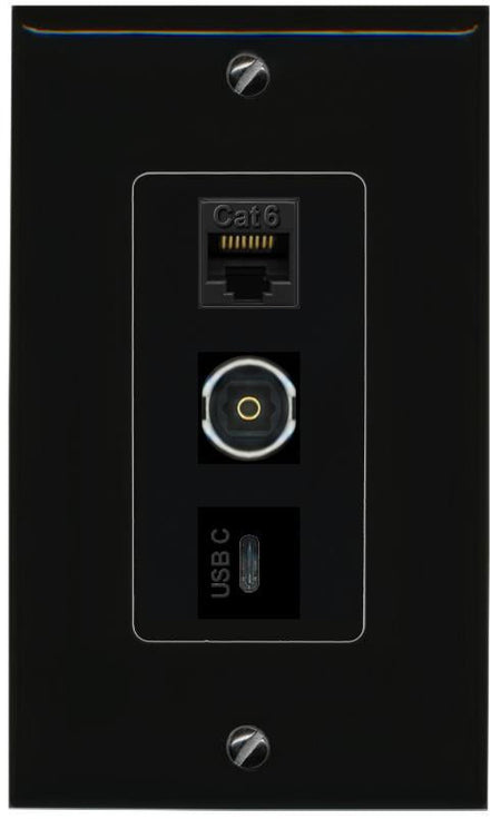 CAT6 TOSLINK USBC Wall Plate [Black]