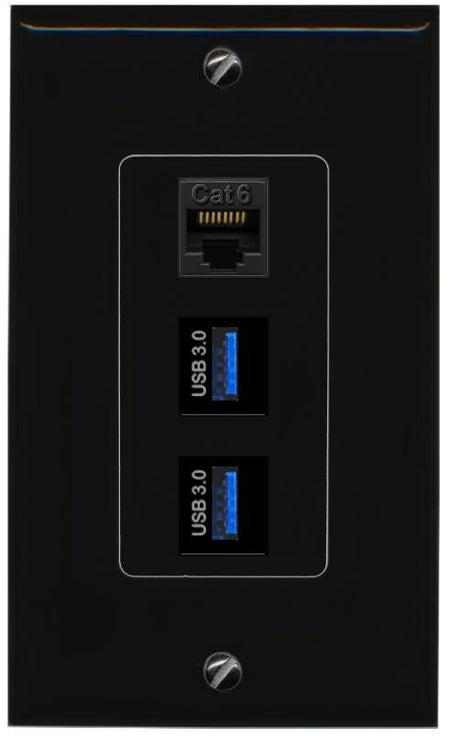 CAT6 2 USB-3 Wall Plate [Black]