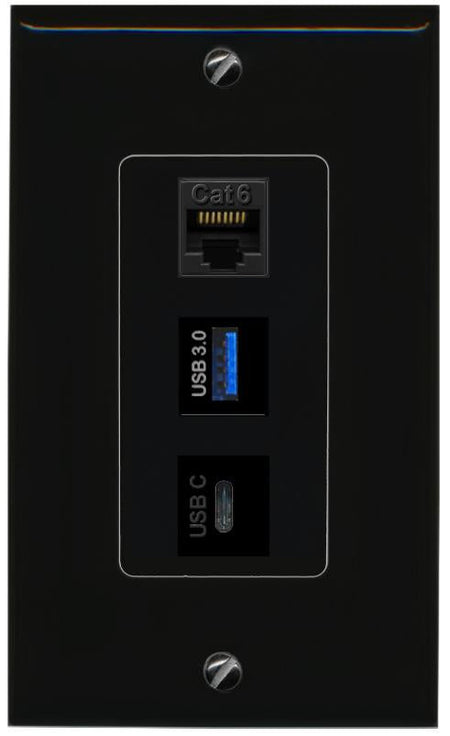 CAT6 USB-3 USBC Wall Plate [Black]