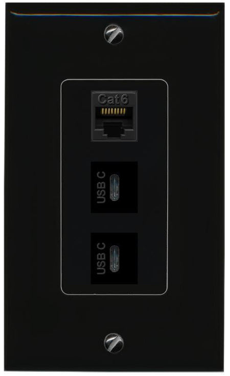 CAT6 2 USBC Wall Plate [Black]