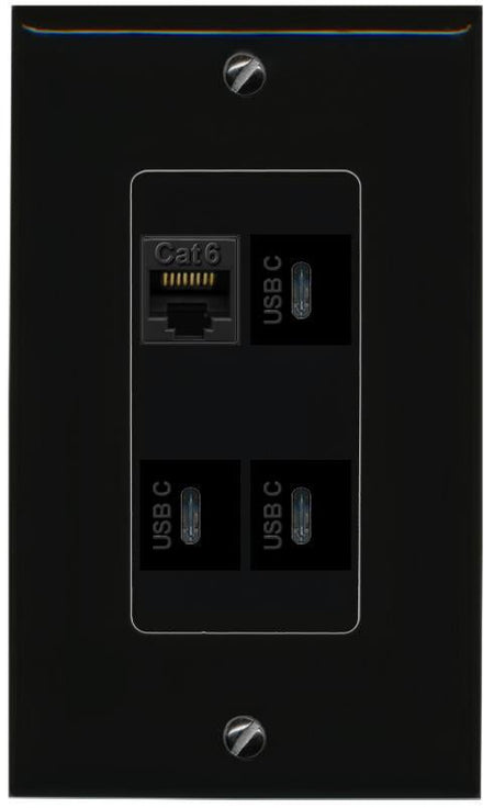RiteAV CAT6 3 USBC Wall Plate Decorative [Black]