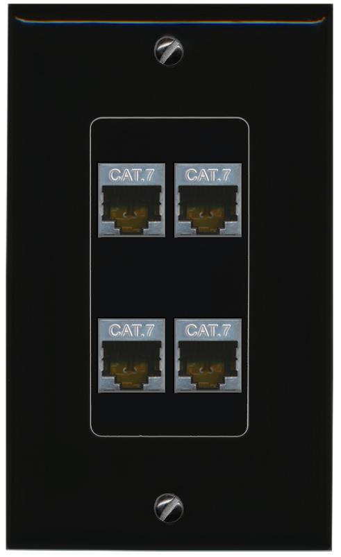 RiteAV 4 CAT7 Wall Plate Decorative [Black]