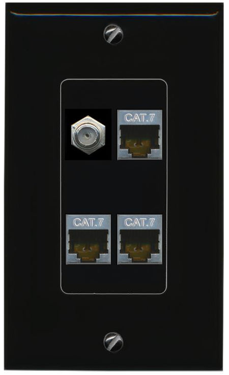 RiteAV 3 CAT7 COAX Wall Plate Decorative [Black]