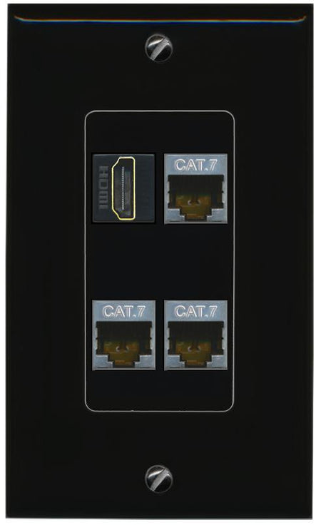 RiteAV 3 CAT7 HDMI Wall Plate Decorative [Black]