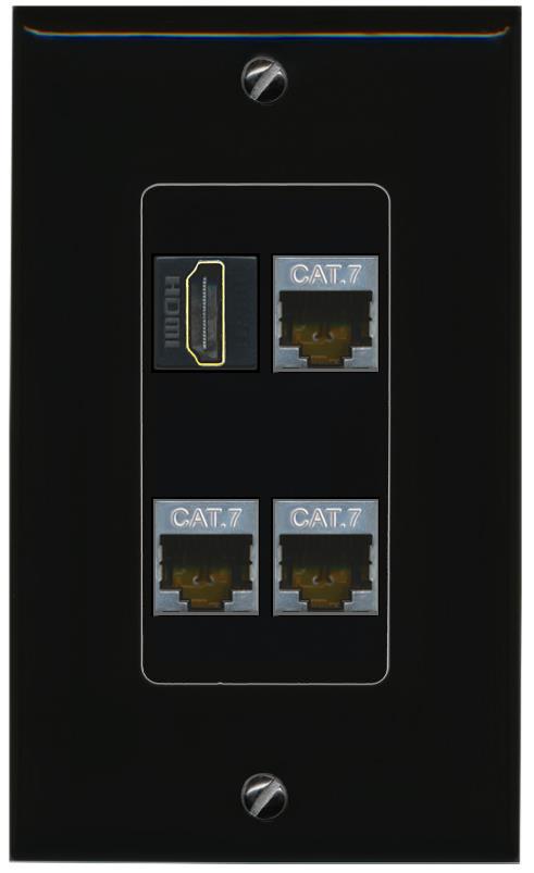 RiteAV 3 CAT7 HDMI Wall Plate Decorative [Black]