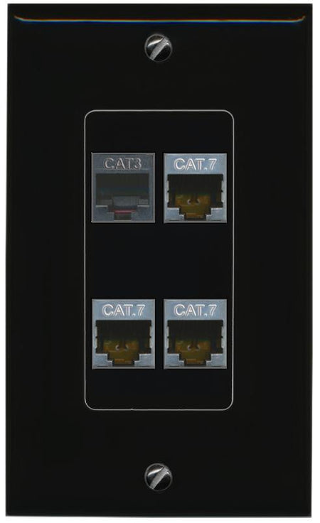 RiteAV 3 CAT7 PHONE Wall Plate Decorative [Black]