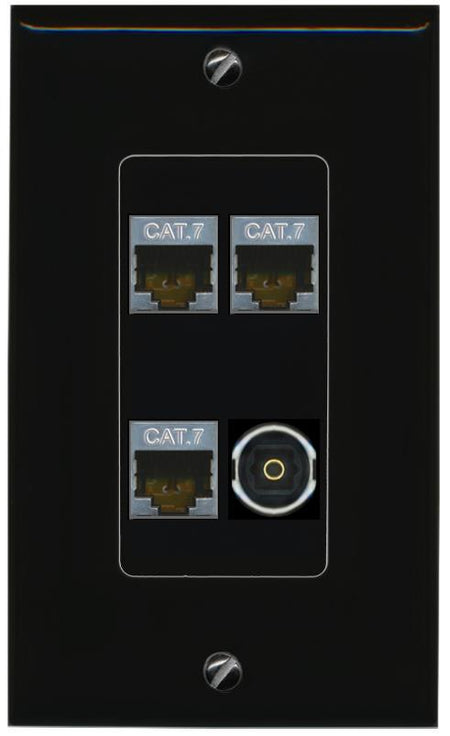 RiteAV 3 CAT7 TOSLINK Wall Plate Decorative [Black]