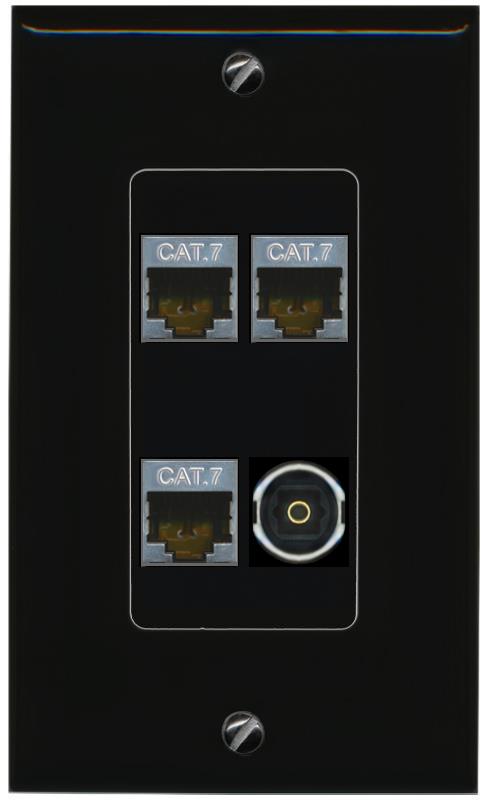 RiteAV 3 CAT7 TOSLINK Wall Plate Decorative [Black]