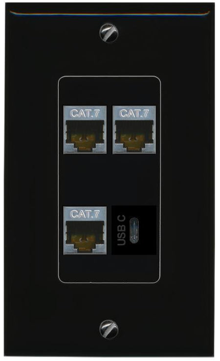 RiteAV 3 CAT7 USBC Wall Plate Decorative [Black]