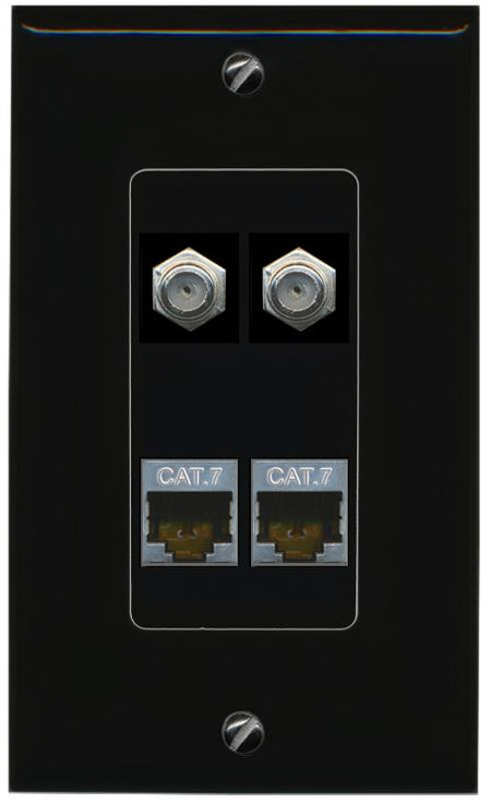 RiteAV 2 CAT7 2 COAX Wall Plate Decorative [Black]