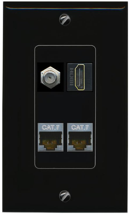 RiteAV 2 CAT7 COAX HDMI Wall Plate Decorative [Black]
