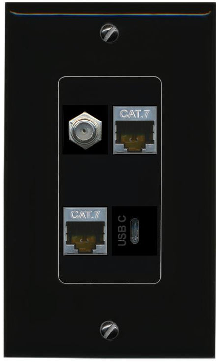 RiteAV 2 CAT7 COAX USBC Wall Plate Decorative [Black]