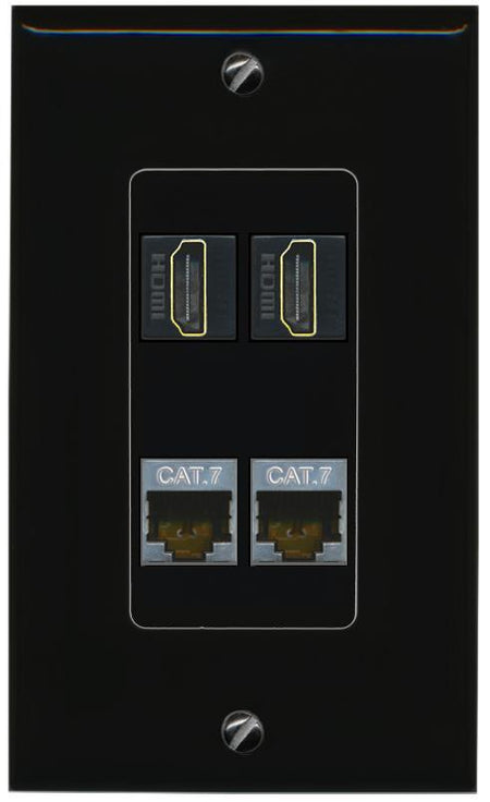 RiteAV 2 CAT7 2 HDMI Wall Plate Decorative [Black]