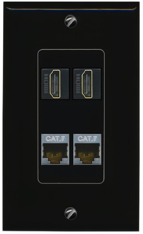 RiteAV 2 CAT7 2 HDMI Wall Plate Decorative [Black]