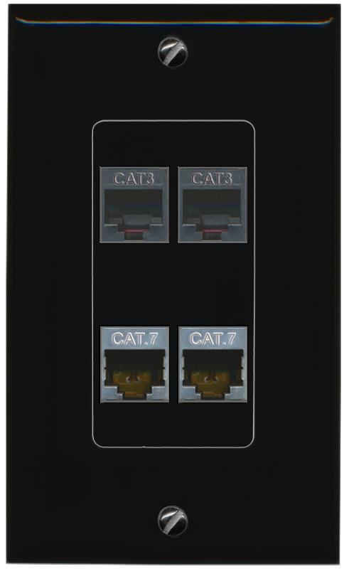RiteAV 2 CAT7 2 PHONE Wall Plate Decorative [Black]